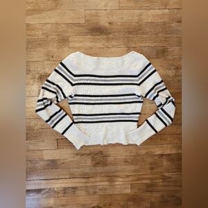 Free People Cream and Black Striped Sweater